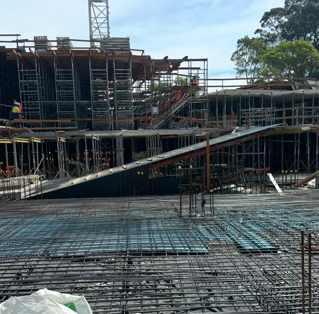 Apex basement wall and ramp formwork with slab reinforcement