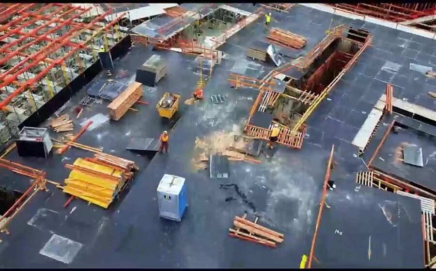 Formwork deck with materials staged