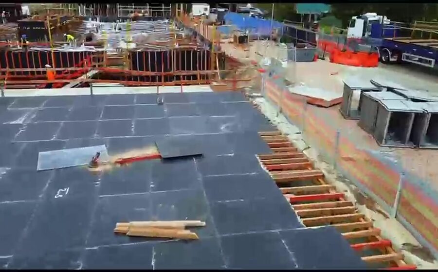 Plywood formwork deck being set out