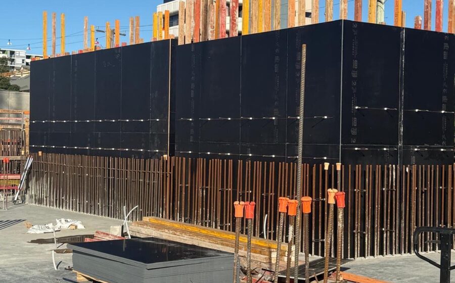 Apex wall formwork with starter bars on a basement level